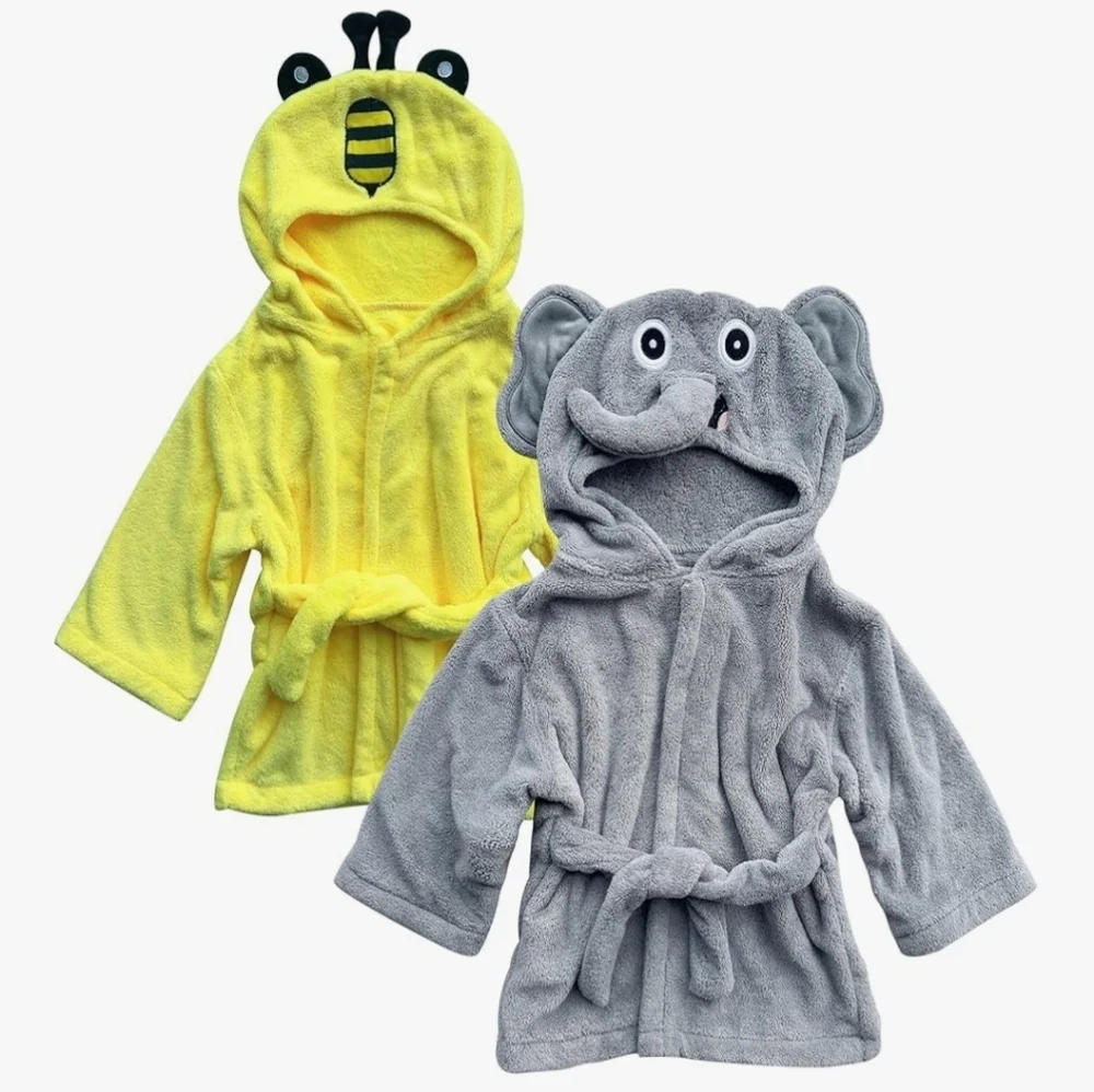 Sunny Zzzzz NWT Bundle of 2 Baby Robes Grey Elephant Yellow Bee 0-9 Month Unisex